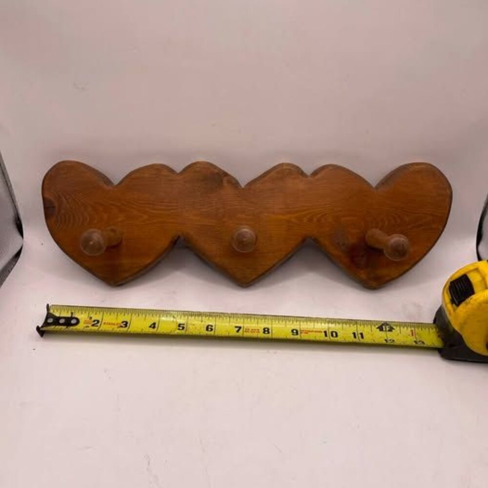 Vintage Wooden Triple Heart Peg Rack Wall Hooks